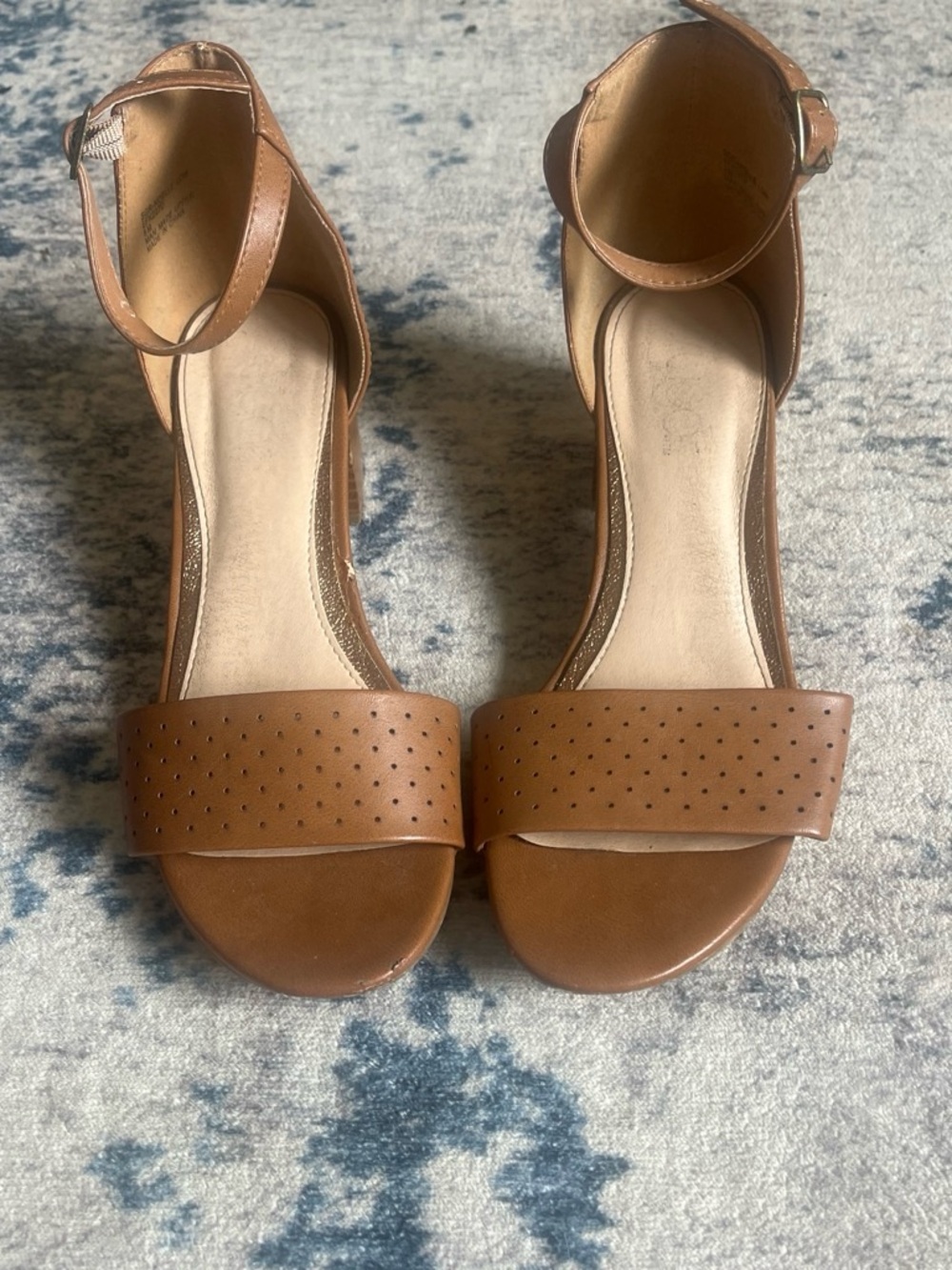 Marshalls Tan Perforated Ankle-Strap Sandals